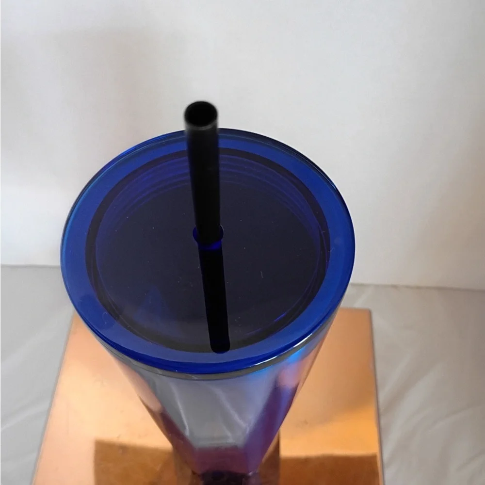 Starbucks Blue Black Metallic Tumbler 24oz Geometric Insulated Cup w/ Straw NEW